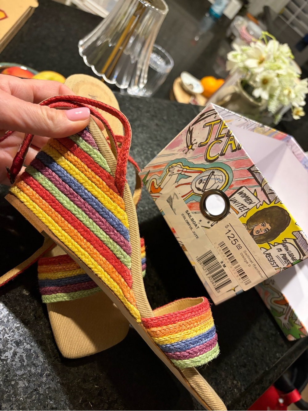 Rainbow Striped Wedge Sandals - Red, Yellow, Green, Blue, Purple, Pink